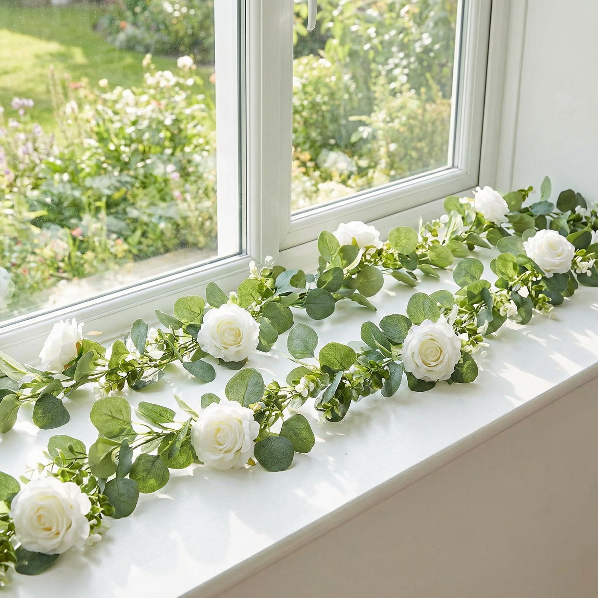 Unique Bargains Artificial Eucalyptus Garland Faux Runner Rose Vine Arch Table 71 in