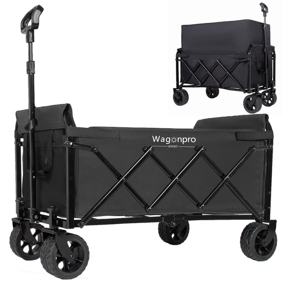 Alvantor Wide-Wheel Expandable Folding Wagon, 220 lb, Black
