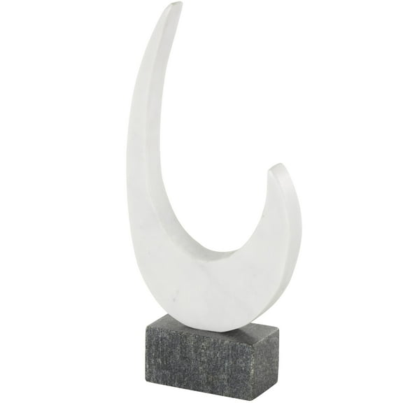 6" x 13" White Marble Curved Abstract Sculpture with Black Block Base, by DecMode