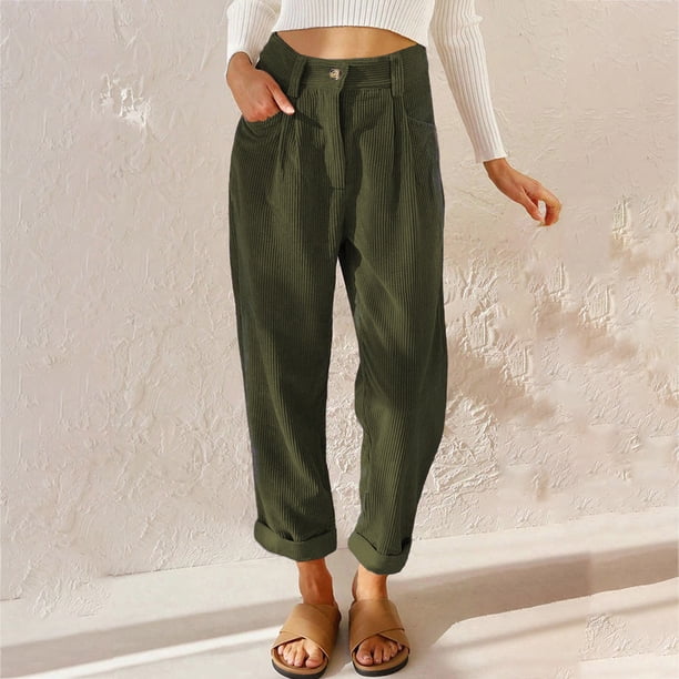 WILLBEST Pantalones Casuales de Pana para Mujer, de Pierna Recta, con Bolsillos para Una Comodidad Elegante. Grande