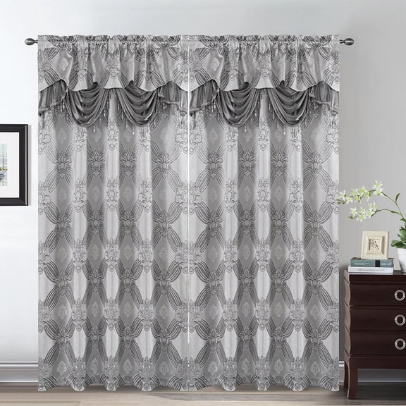 Elegant Silver Curtains - 2 Panel Set with Metallic Threads, Sheer Backing, Tie Backs for Bedroom, Living Room, Luxury Window Treatment, 54x84 Inches
