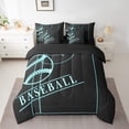 thumbnail image 2 of YST Ensemble de Couette Sport, 7 Pcs, Thème Baseball, Noir Turquoise, Réversible, 2 of 4