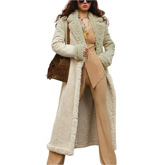 Winter Long Coats for Women Faux Suede Plush Shearing Jacket Lined Trench Coat Solid Color Fashion Casual Warm Overcoat