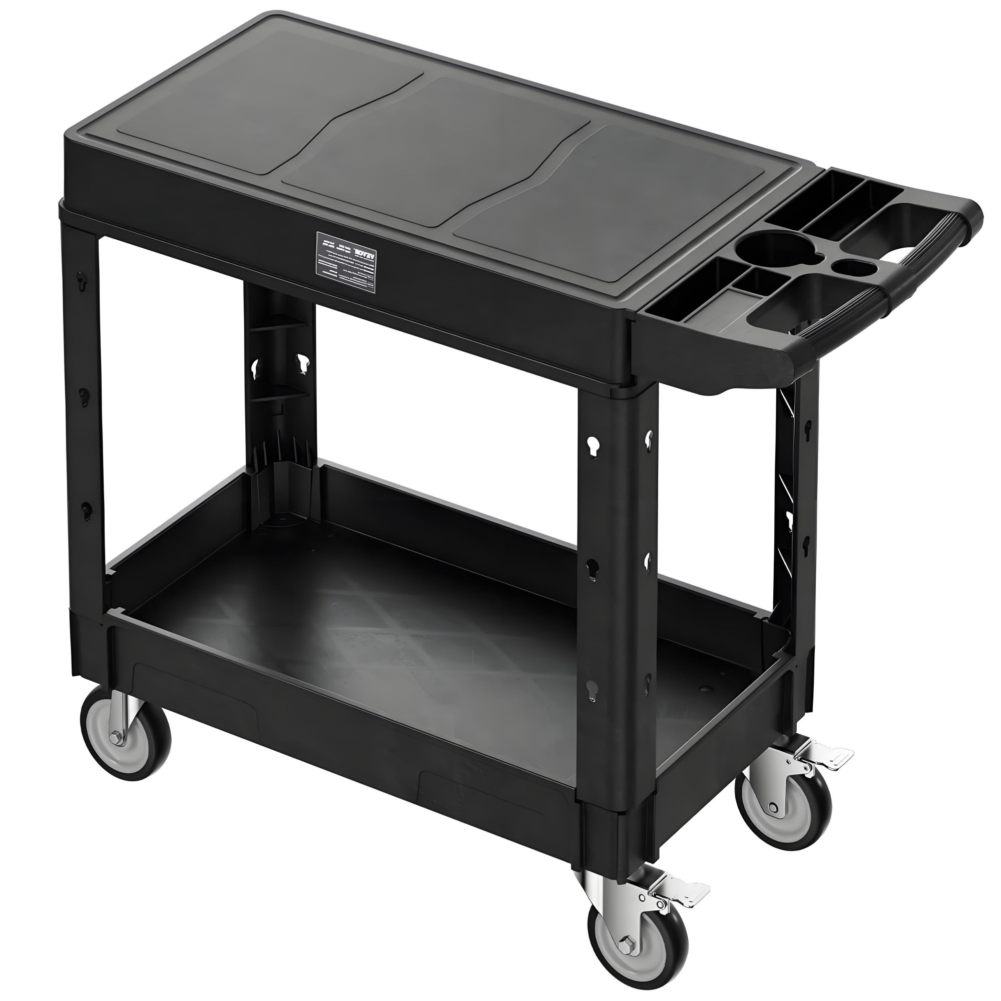 550lbs Utility Cart, 2-Shelf Heavy Duty Plastic Service Cart with 360° Swivel Wheels (2 with Brakes), Suitable for Warehouse, Garage & Cleaning, 31.3 x 17.7 Inch