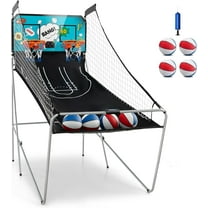 KOTEK Basketball Arcade Game Indoor, Foldable Dual Shot Electronic Basketball Games for 2 Players w/8 Game Options & LED Scoring System, Basketball Hoop Arcade for Family Home Play (Green)