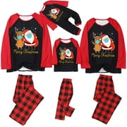Christmas Pjs Matching Sets Funny Holiday Family Pajama Set With Santa Claus Elk Top And Red Plaid Bottom Sleepwear