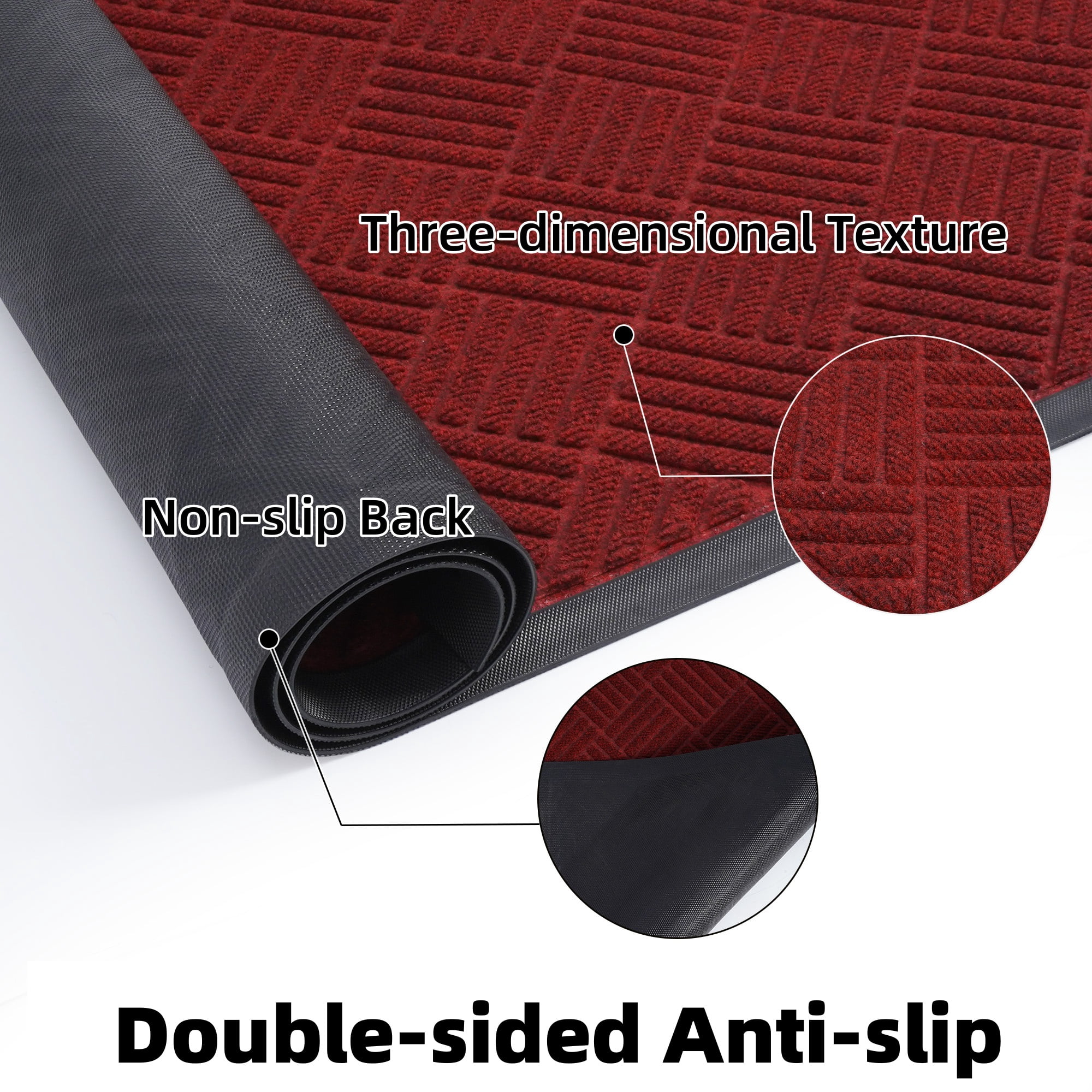 OVYEOFR 3' x 5' Red Doormat, Non-Slip Front Door Mat for Indoor Outdoor Entrance Rug