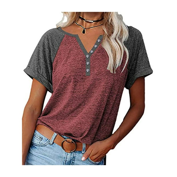 Summer Raglan Short Sleeve Tops for Women Leisure Loose Pullover T