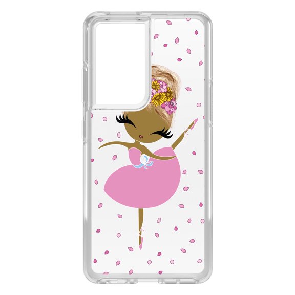 DistinctInk Clear Shockproof Hybrid Case for Galaxy S21 ULTRA 5G (6.8" Screen) - TPU Bumper, Acrylic Back, Tempered Glass Screen Protector - Ballerina Dancing in Flower Petals