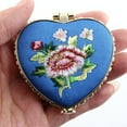 thumbnail image 5 of Heart Shaped Embroidery Flower Pattern Button Closure Makeup Mirror Blue, 5 of 5