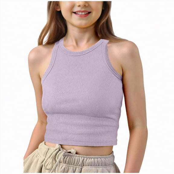 Kogui Little Girls Tank Tops Girls Dance Tank Top Racerback Crop Tank Top Sleeveless Dance Outfit for Ballet Gymnastics Wear Size 9-10 (Purple,9-10 Years)