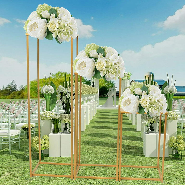 Column Vases Wedding Centerpieces for Tables - Metal Flower Stand, Inweder  Gold Tall Floor Vase, 15.75in Rectangular Geometric Flower Rack for Wedding