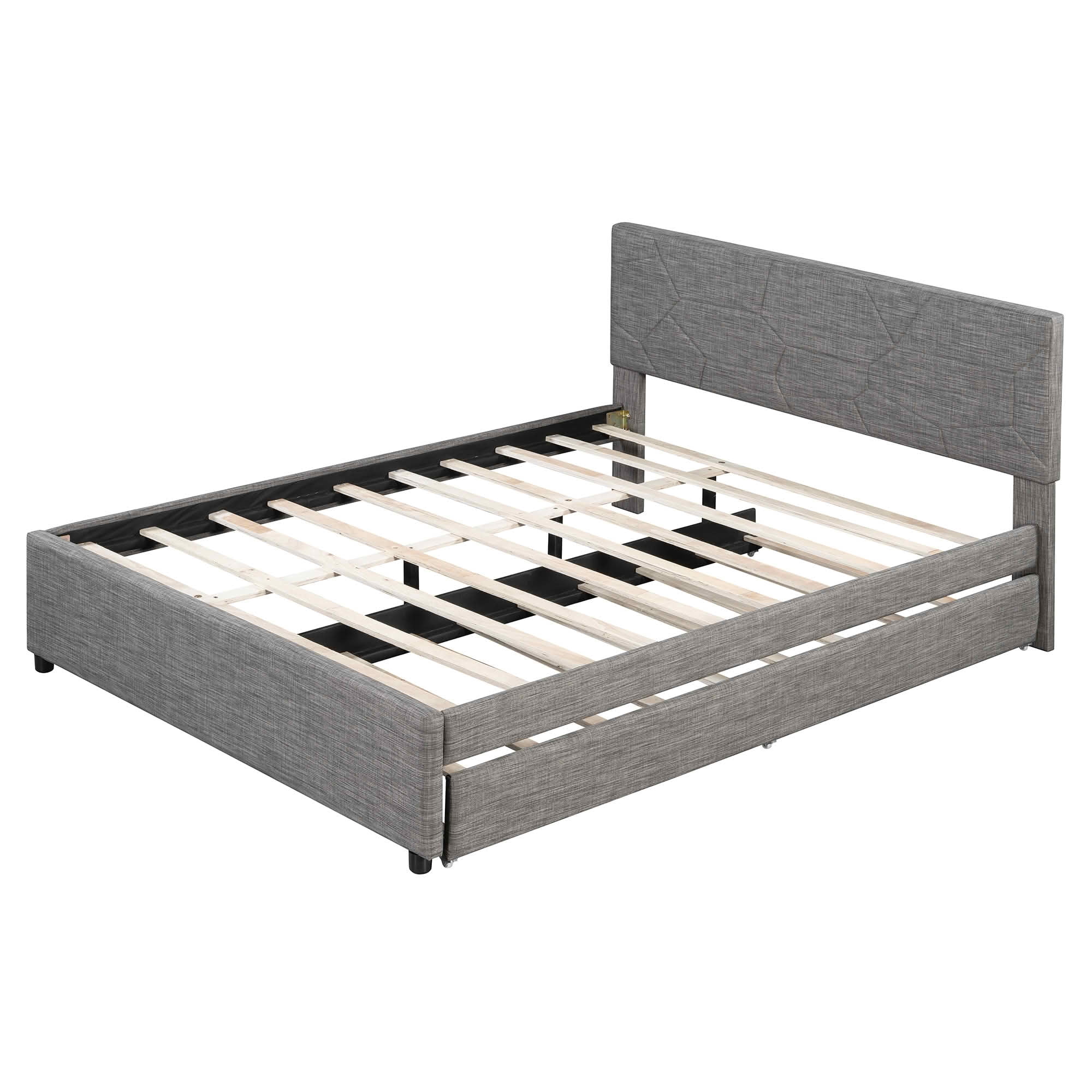 MAYEERTY Brick Pattern Upholstered Platform Bed with Twin XL Trundle, No Box Spring Needed