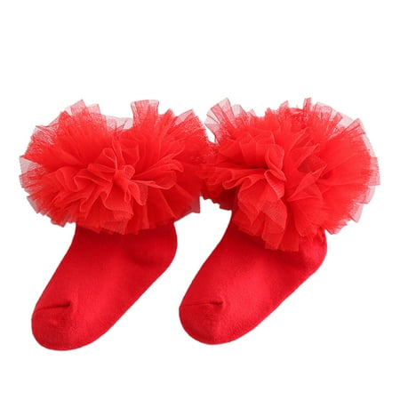 

Realyc 1 Pair Lace Socks Frilly Lace Cuff Non-slip Cotton Baby Girl Ruffle Lace Socks for Dancing
