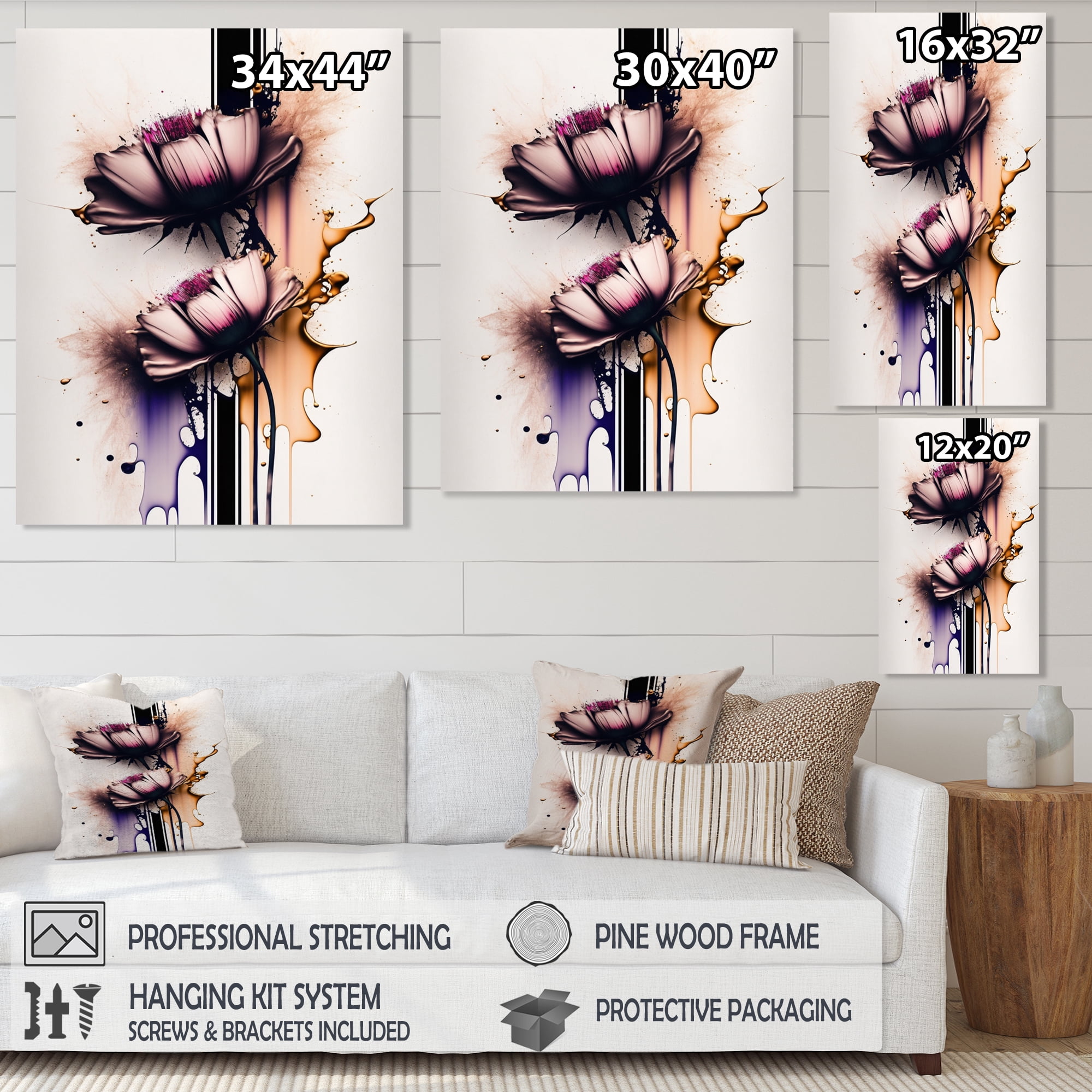 Designart Pink Daisy Flower On Abstract Fusion I Canvas Wall Art