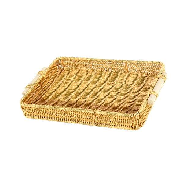 Bandeja tejida de ratán de imitación, cesta de almacenamiento de cocina tejida, organizador de mesa para 345 cm x 25 cm x 5 cm