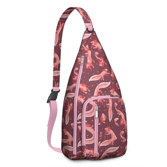 Axolotl Sling Backpack – Cute Watercolor Fantasy Creature Daypack with Galaxy & Coral Design, Lightweight Crossbody Travel Bag for Outdoor Adventures, Gifts & Aesthetic Fans