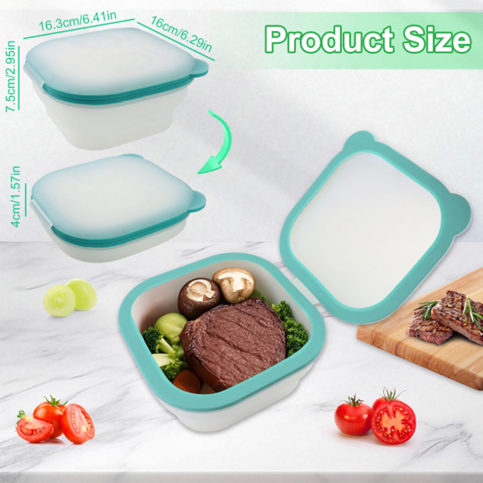 Suodoka Foldable Food Storage Container 800ML / 27 oz Silicone Box with Auto Magnetic Airtight Closure Leakproof Space Saving Organizer for Kitchen Pantry Produce Meat Meal Prep