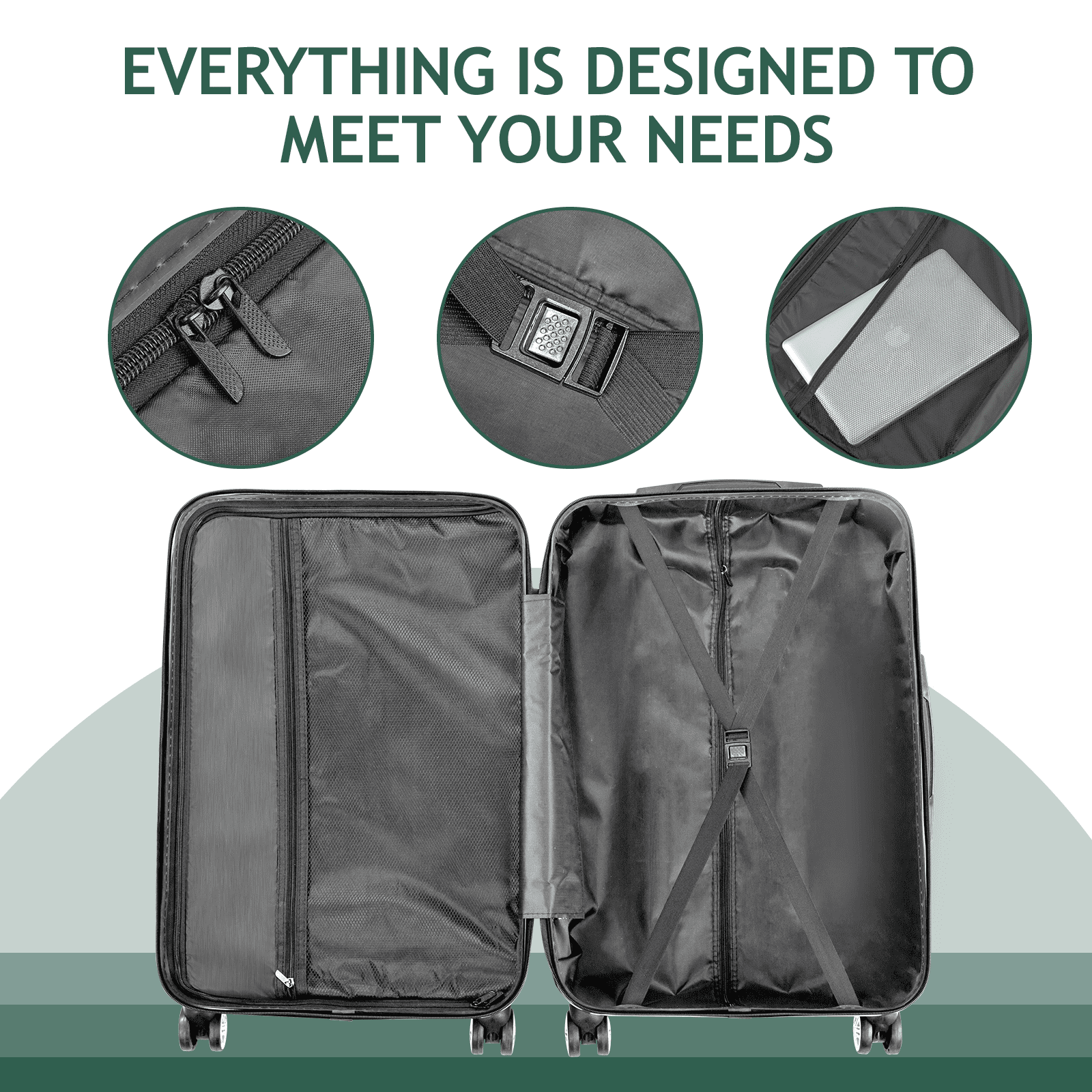 FCH Retro Green Striped 4-Piece Luggage Set (16"+20"+24"+28") | Expandable ABS Hardshell Suitcases with Aluminum Handle & 360° Wheels | Vintage Airline Approved Luggage
