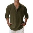 thumbnail image 2 of Lumtrix Men's Cotton Linen Shirts Henley Stand Collar T-Shirts Long Sleeve Lightweight Casual Beach Solid Tops Army Green 3XL, 2 of 4