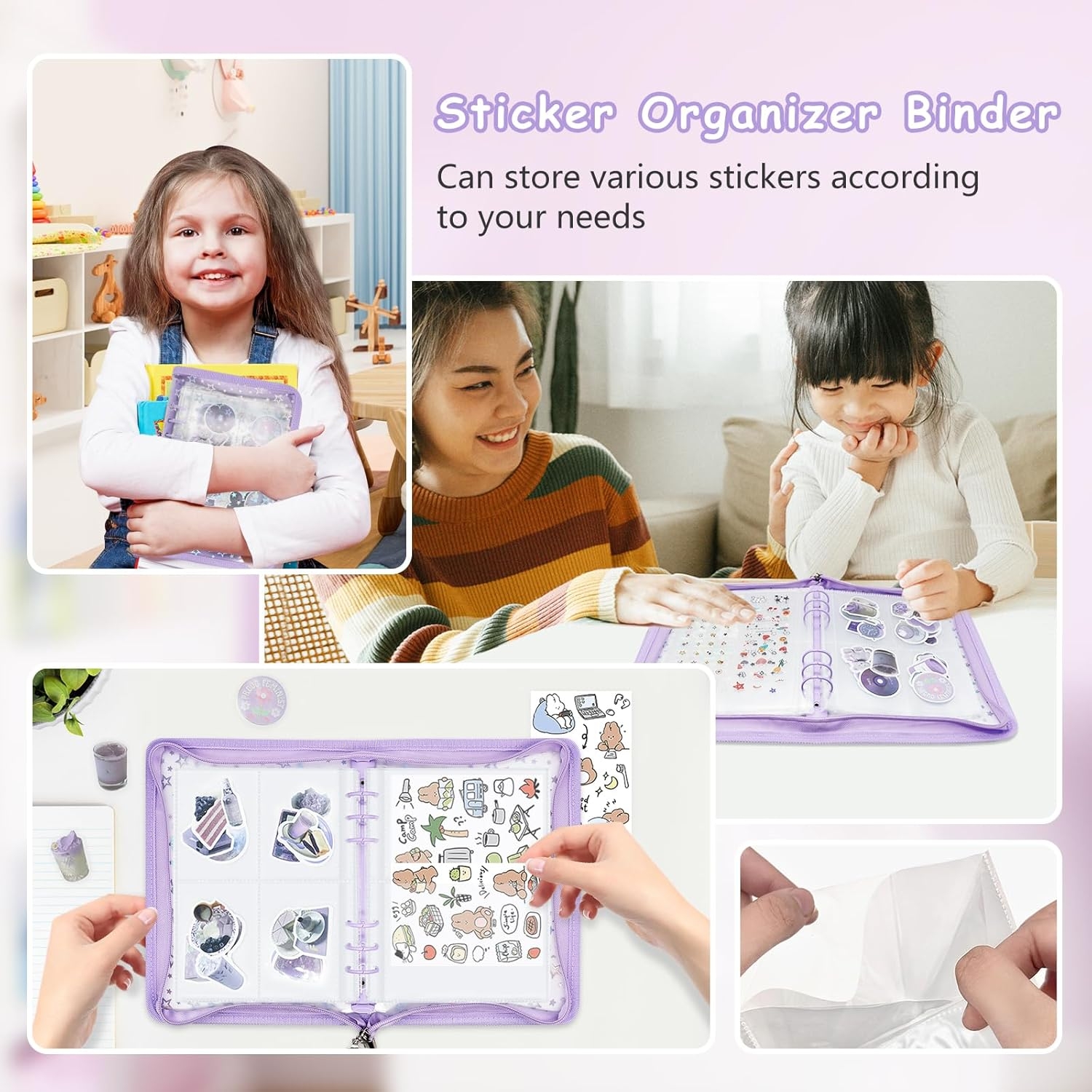 Sticker Organizer Binder - Reusable Sticker Collecting Book Storage Album Holder with Pocket Pages A5 Zipper Cover Collection Container
