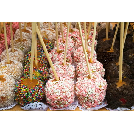 Hand Dipped Caramel Apples in Chocolate and Nuts. Street Food Print Wall Art By