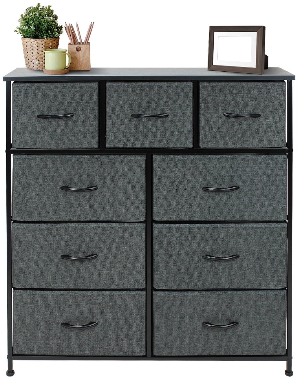 Sorbus 9-Drawer Dresser Nightstand End Table, Steel Frame, Wood Top, Black