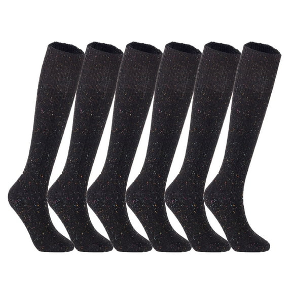 Lian LifeStyle Big Girl's 6 Pair's Exceptional High Crew Wool Socks Non Slip, Cozy and Cool HR1412 Size 6-9 (Black)