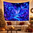 thumbnail image 3 of Bioluminescent Mushroom Forest with Glowing River in Cosmic Sky, Mystical Fantasy Art for Space Lovers, Alien World Wall Decor, Housewarming Gift Tapestry Wall Hanging for Bedroom and Dorm, 3 of 7