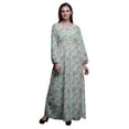 thumbnail image 1 of Bimba Moss Georgette Leaves & Rose Floral Printed Womenâ€™s Long Sleeve MaxiÂ&nbsp;DressÂ&nbsp;Elastic Waist Gown-X-Large, 1 of 5