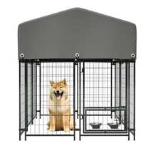 imerelez 4.23'x5.82'x4.83' Outdoor Dog Kennel for Large Dogs, Large Dog Kennel Outside with Lock, Dog Enclosures with UV-Resistant Waterproof Roof Cover for Outside