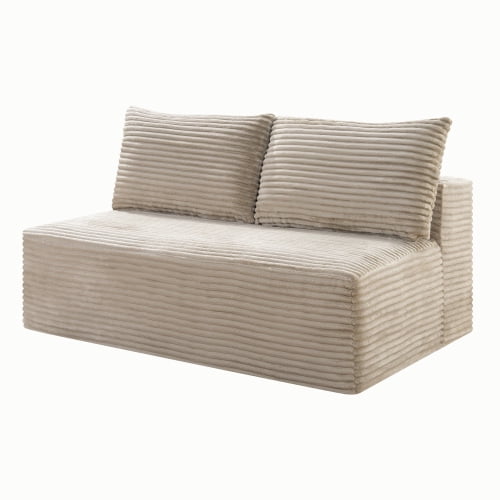 Armless Corduroy Loveseat Sofa, No-Legs Floor-Hugging Couch Compressed for Small Apartment Living Room, Camel