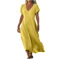 thumbnail image 3 of Meichang Summer Dresses for Women 2025 Casual Cotton Linen Maxi Dress V Neck Short Sleeve Beach Dresses Swing Flowy Loose Fit Plus Size Dresses, 3 of 7