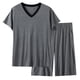 thumbnail image 1 of Pijama fino para hombre, conjunto de pijama para estar en casa, pantalones cortos holgados de manga corta, conjunto de pijama para hombre, conjunto de dos piezas, 1 of 8