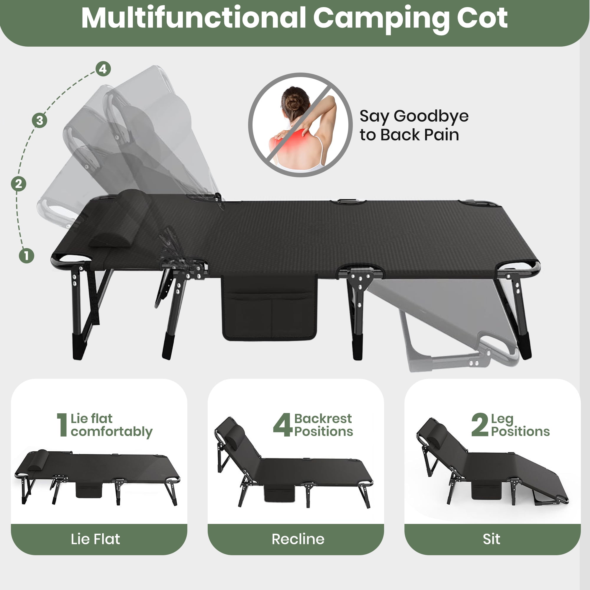 Gvdv Portable Folding Camping Cot with Mattress, 29" Wide Multi-Position Folding Chaise Lounge Chair, Oversized Folding Bed Sleep Cot for Outdoor, Home, Office