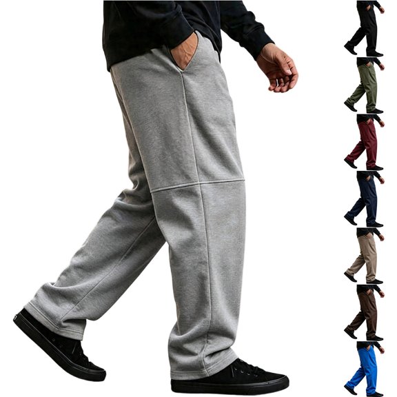 Smsaxvxz Men's Baggy Sweatpants Fashion Wide Leg Drawstring Sweat Pants Casual Joggers with Pockets Gray L