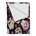 thumbnail image 2 of Sugar Skull Soft Flannel Fleece Throw Blanket, Graveyard Mexico Design on Black Backdrop Print, Cozy Plush for Indoor and Outdoor Use, 50" x 70", Multicolor, by Ambesonne, 2 of 5