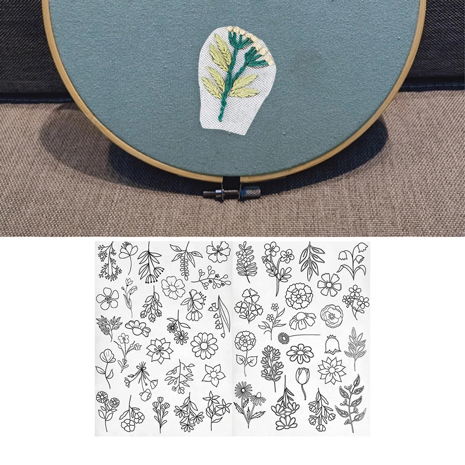 75 Pcs Water Soluble Embroidery Patterns, 3 Template Sheet Embroidery Patterns Transfers Stabilizer, Peel and Stick Embroidery Floral Patterns