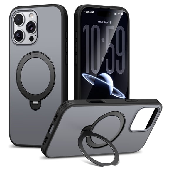 Sanwo for iPhone 16 Pro Max Case, Magnetic PC TPU Protective Cover with Kickstand, Wireless Charging, Shock-Absorbent,Black