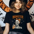 thumbnail image 3 of Spooky Momster T-Shirt | Cute Skeleton Drinking Coffee Graphic Tee for Women, Dark Heather, Size XL, 3 of 6