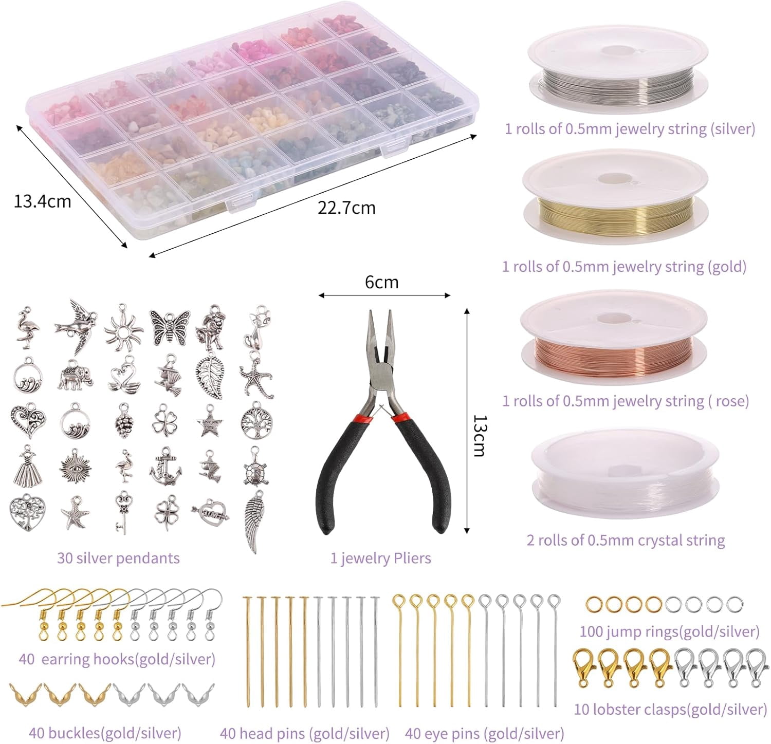 1800pcs 56 Colors Crystal Beads, Ring Making Kit, Gemstone Chip Beads Irregular Natural Stone with Jewelry Making Supplies for DIY Craft Bracelet Necklace Earrings, Craft Gifts