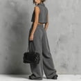 thumbnail image 5 of mihongmao Summer 2 Piece Sets For Women Dressy Club Outfits Women Turtleneck Sleeveless Crop Top 2 Piece Outfit Casual Loose Wide Leg Sweatpants Set With Pockets Gray M, 5 of 5