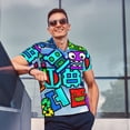 thumbnail image 3 of Lsque Geometry Dash Pattern Golf Shirts for Men Dry Fit Print Moisture Wicking Performance Short Sleeve Polo Shirt-3X-Large, 3 of 7