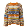 thumbnail image 5 of Doriano Women's Crochet Knit Pullover Top with Long Sleeves & Block Color Design - Loose Fit Blouse, Orange, L, 5 of 6