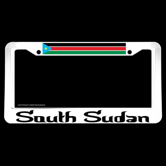 South Sudan World Country Flag White License Plate Frame