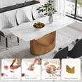 thumbnail image 3 of Modern Dining Table,71" Antique White Marble Sintered Stone Table Top,Rectangle Dining Room Table with Unique U-Shape Gold Carbon Steel Pedestal Table for Kitchen/Living Room(Table Only), 3 of 7