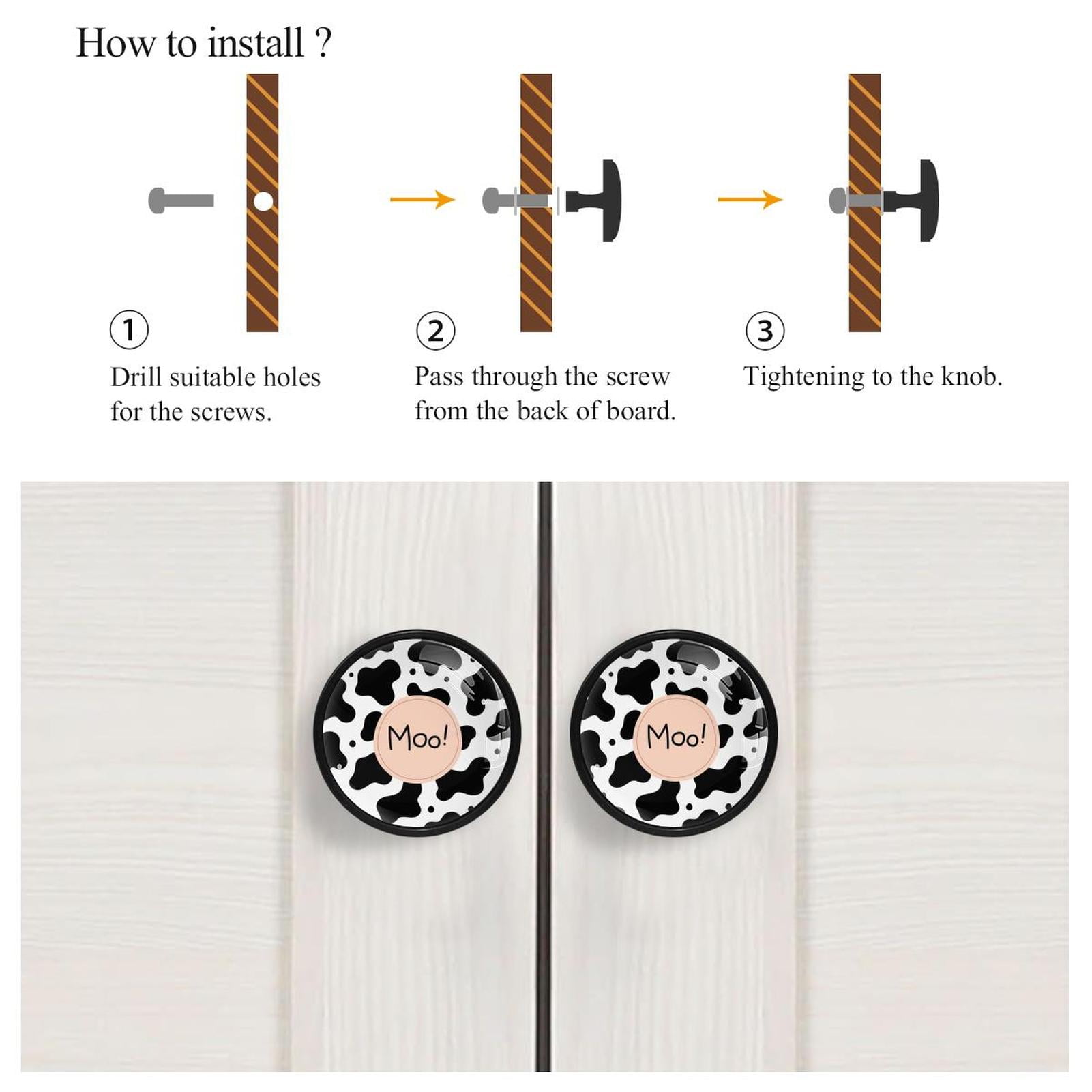 4 Pcs Cow Black Moo Knobs for Kitchen Cabinet Cupboard Dresser Bookcase Drawer Pulls Handles Round Home Decor