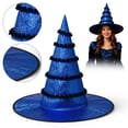 thumbnail image 5 of IYYVV Witch Hat Women Large Ruched Halloween Wide Brim Spire Knitted Cap Witch Hat Costume Accessory For Party Blue, 5 of 5