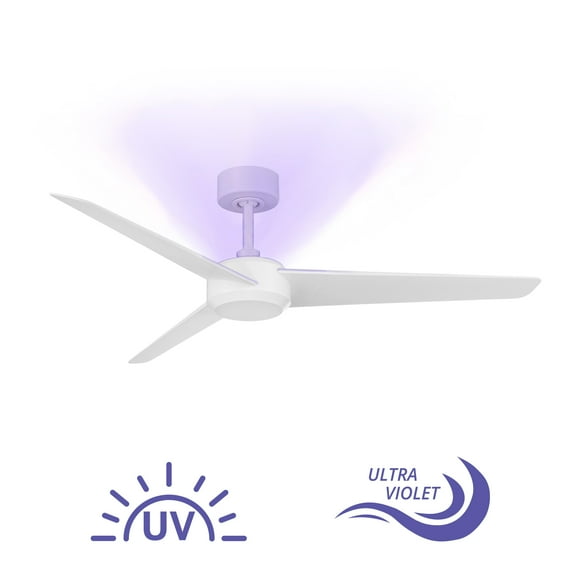 Ultra Indoor and Outdoor 3-Blade Smart Ceiling Fan 54in Matte White UV-C LED Up-Light Kit and Remote Control