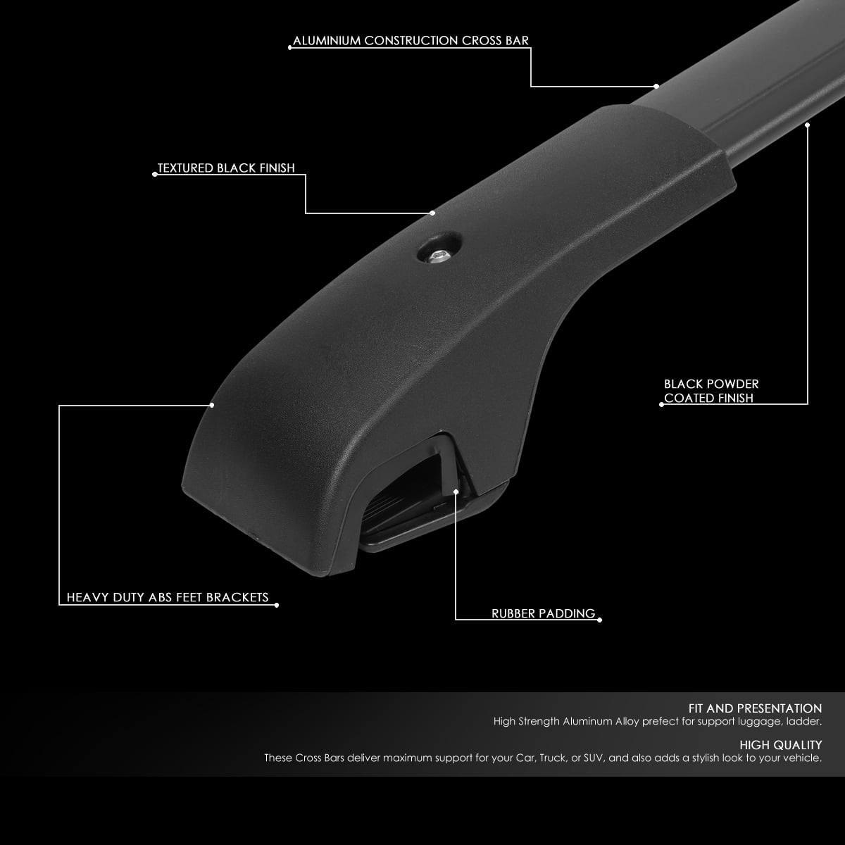 DNA Motoring XY-6004 Factory Style Matte Roof Rack Rail Cross Bar for 14-20 Cherokee